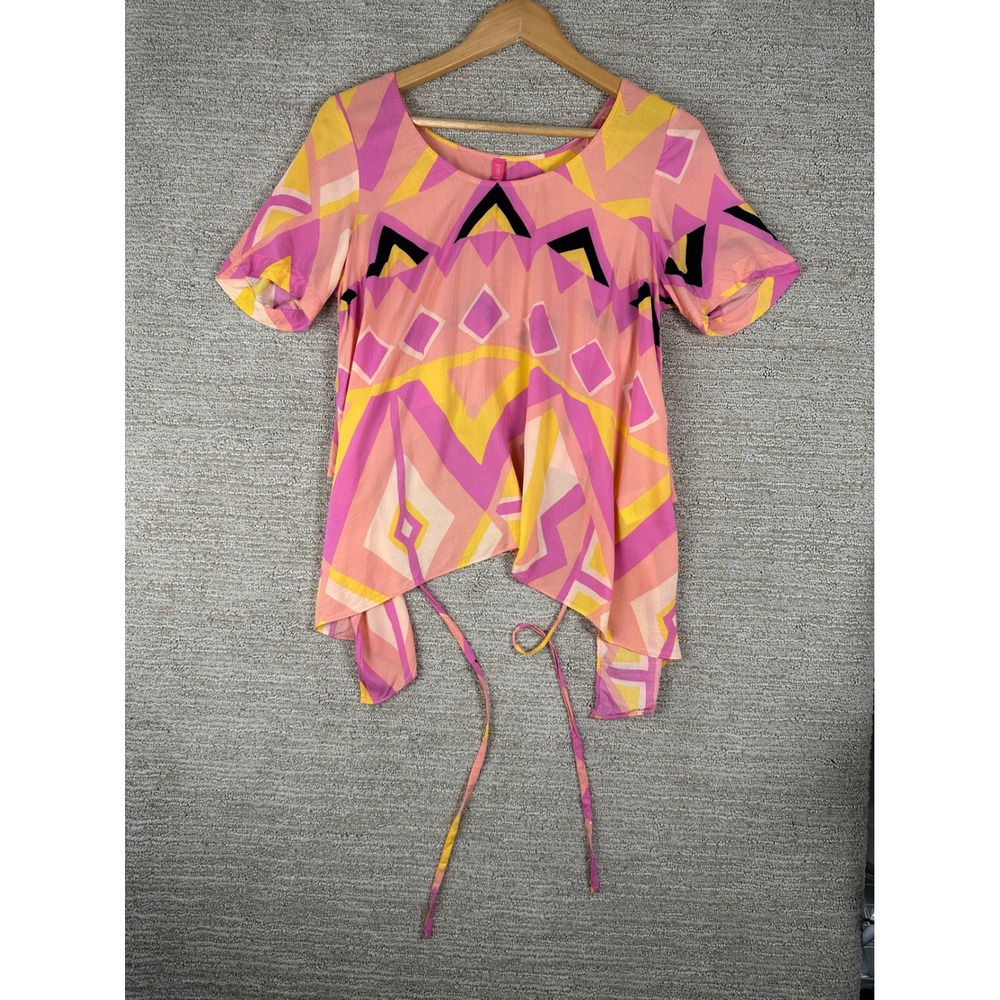 Plenty by Tracy Reese Womens Pink Geometric Abstract Tie Back Blouse Small